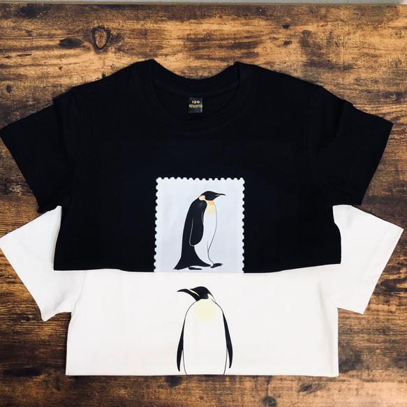 子供ペンギン切手Tシャツ(120cm)黒T【動画あり】 1枚目の画像