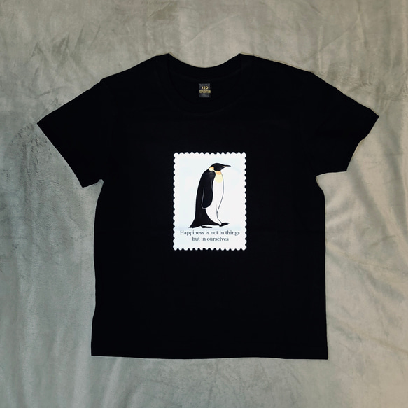 子供ペンギン切手Tシャツ(120cm)黒T【動画あり】 4枚目の画像