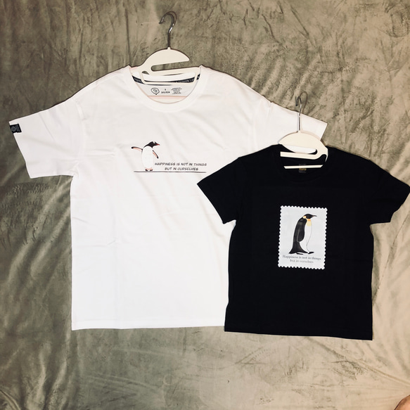 子供ペンギン切手Tシャツ(120cm)黒T【動画あり】 6枚目の画像