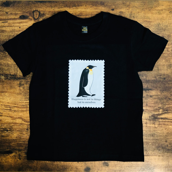 子供ペンギン切手Tシャツ(120cm)黒T【動画あり】 8枚目の画像
