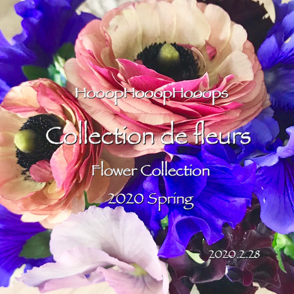 フープピアス Collection de fleurs アネモネのコットンパールブーケ 2枚目の画像