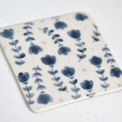 陶磁製コースター（陶板/プレート） 花柄（正方形） 2枚目の画像