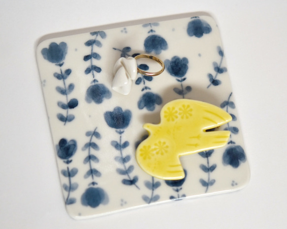 陶磁製コースター（陶板/プレート） 花柄（正方形） 6枚目の画像