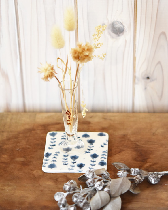 陶磁製コースター（陶板/プレート） 花柄（正方形） 7枚目の画像