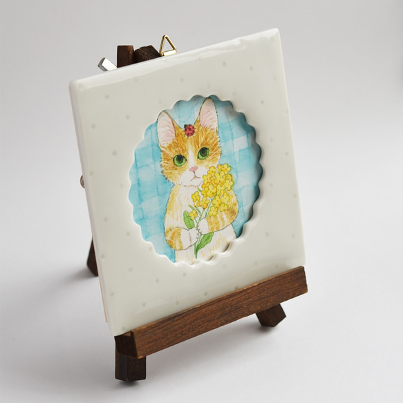 イラスト原画 猫シリーズ「テントウムシと菜の花」 4枚目の画像
