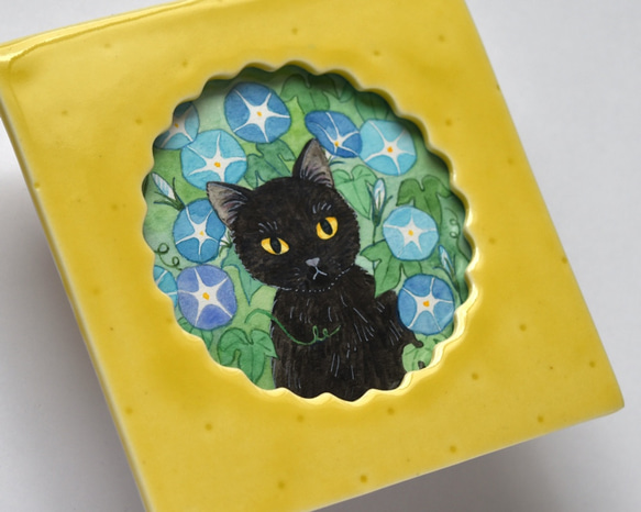 イラスト原画 猫シリーズ「黒猫と朝顔」 2枚目の画像