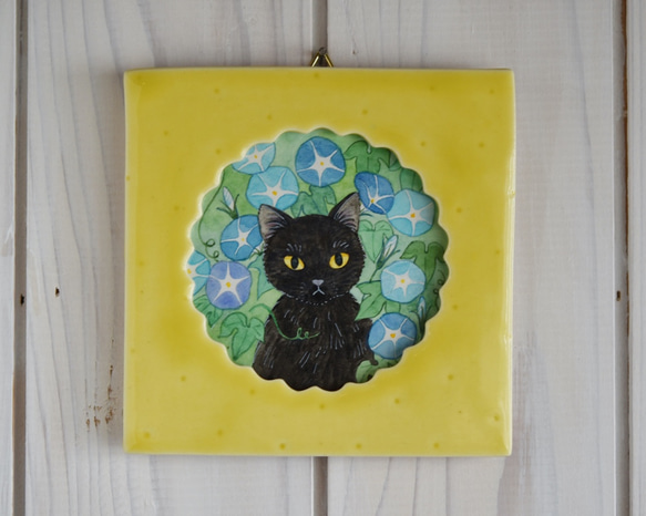 イラスト原画 猫シリーズ「黒猫と朝顔」 3枚目の画像