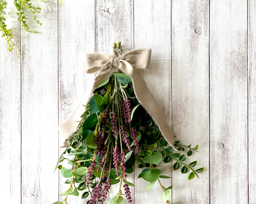 ナチュラルユーカリポポラスとアナベルのスワッグ 壁飾り 北欧