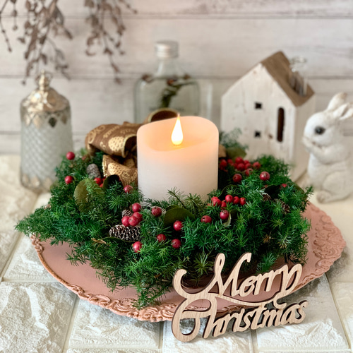 クリスマスリースキャンドルリースお正月リースホワイトリース木の実の