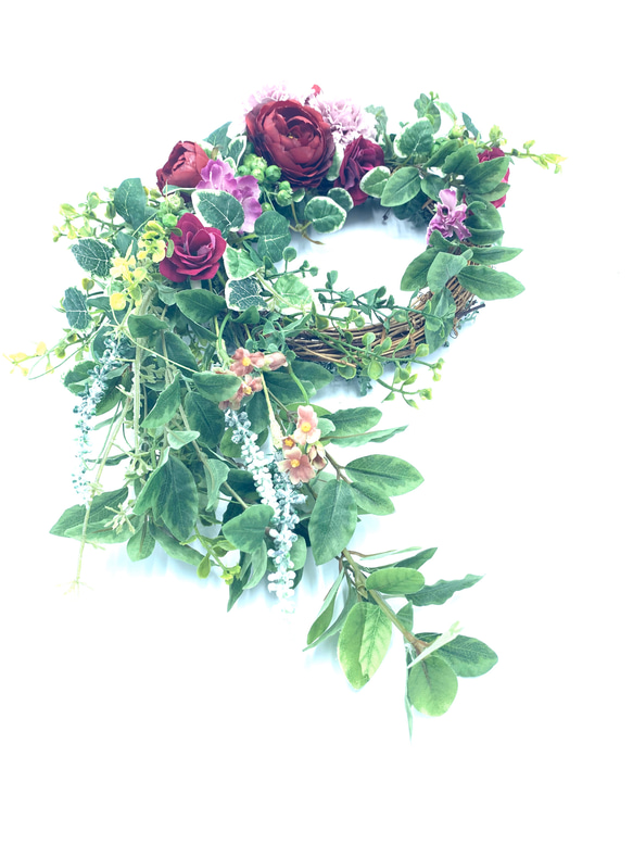 カーネーションとバラのフェミニンなリース　　インテリア　プレゼント　壁飾り 2枚目の画像