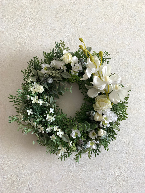 デンファレと白い小花のリース　玄関　ご結婚祝い　記念日　プレゼント　インテリア 8枚目の画像