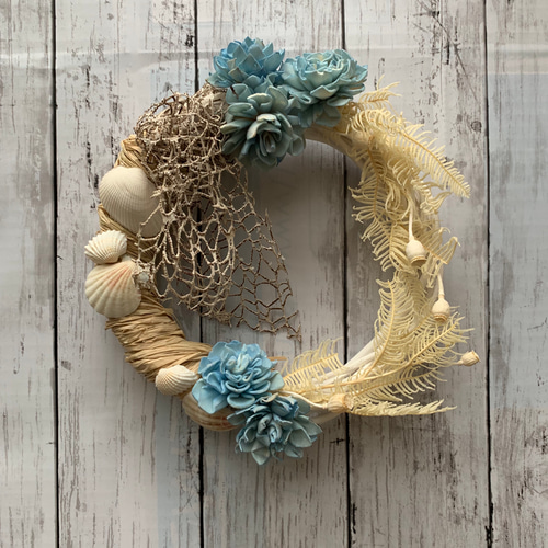 貝殻　貝殻リース　シェルリース　大小二点セット　ハワイ　南国　インテリア　海　夏 貝殻 貝殻リース シェルリース 大小二点セット ハワイ 南国 インテリア