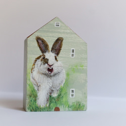 手繪小房子｜兔兔打哈欠 |  咖啡色屋頂綠房子 第2張的照片