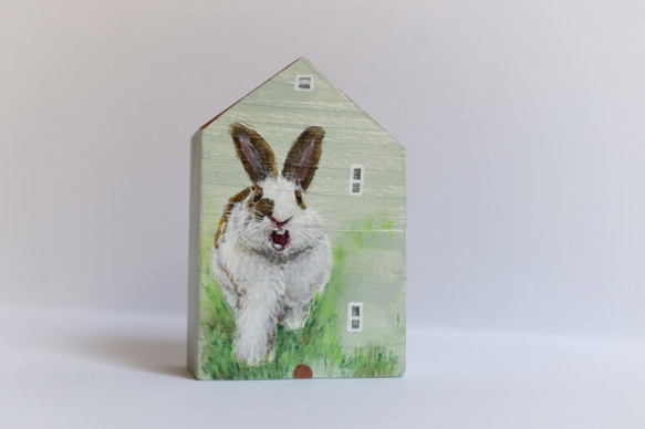手繪小房子｜兔兔打哈欠 |  咖啡色屋頂綠房子 第2張的照片