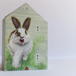 手繪小房子｜兔兔打哈欠 |  咖啡色屋頂綠房子 第3張的照片