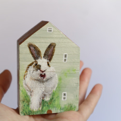 手繪小房子｜兔兔打哈欠 |  咖啡色屋頂綠房子 第5張的照片