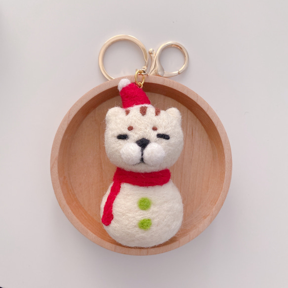 羊毛氈-聖誕節雪人太貓/鑰匙圈/別針 第1張的照片