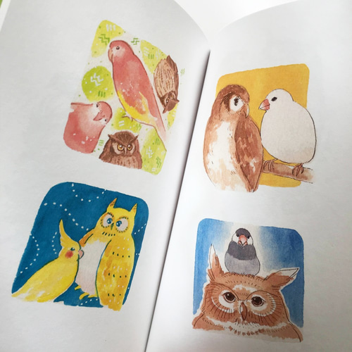 イラストオーダー＋ウサギフクロウミニ色紙 森の守り神 「ウサギ、フクロウ、クマ、リス」ポストカード14.8