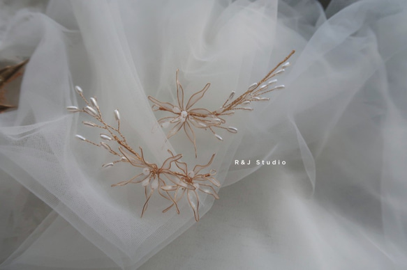 雪稻穗-手工水晶花樹脂飾品 新娘頭飾/伴娘配飾 第1張的照片