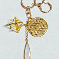 神聖幾何学 マカバ 水晶のお守りバッグチャーム キーホルダー 浄化 2枚目の画像