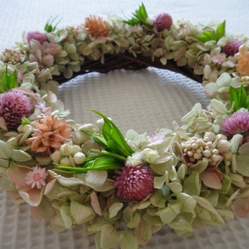 ナチュラルリース　千日紅　紫陽花 千日紅とあじさいのドライフラワーリース｜ナチュラル＆大人カラーの母