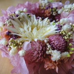 ピンク×ボルドー紫陽花＆イエローガーベラのミニリース 3枚目の画像