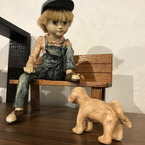 創作人形〜椅子に座る男の子と犬〜 立体・オブジェ Cherry 通販