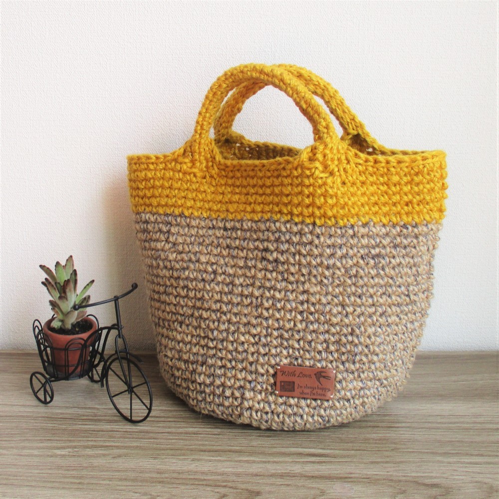ハンドメイド　お花もりもり麻紐バック 3d60ca674ca814cf7ae73564e4e454