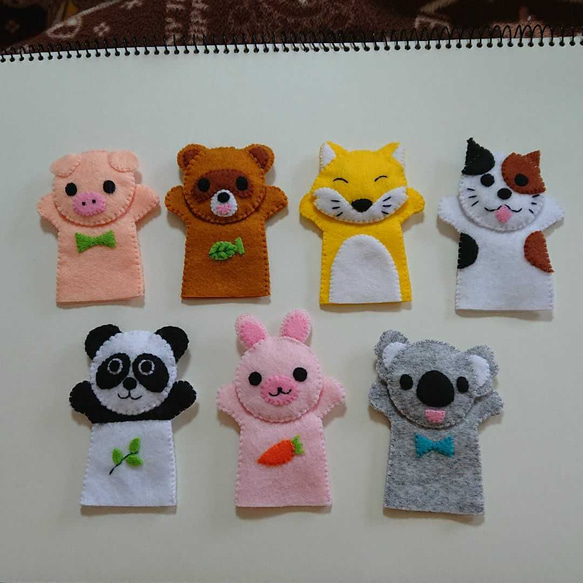 こぶたぬきつねこ】&【ぱんだうさぎこあら】指人形セット フエルト