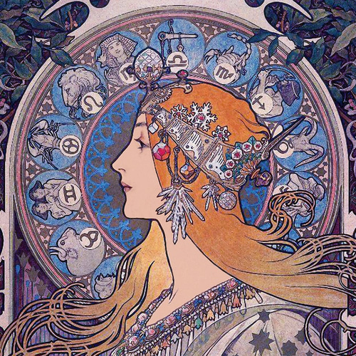 ミュシャ『 黄道12宮 』の木枠付きフォトタイル（S-サイズ）（世界の