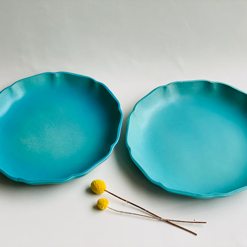 トルコブルーの輪花パスタ・カレー皿 Mサイズ(21cm) 大皿 studio MYK