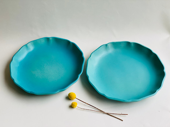 トルコブルーの輪花パスタ・カレー皿 Mサイズ(21cm) 大皿 studio MYK