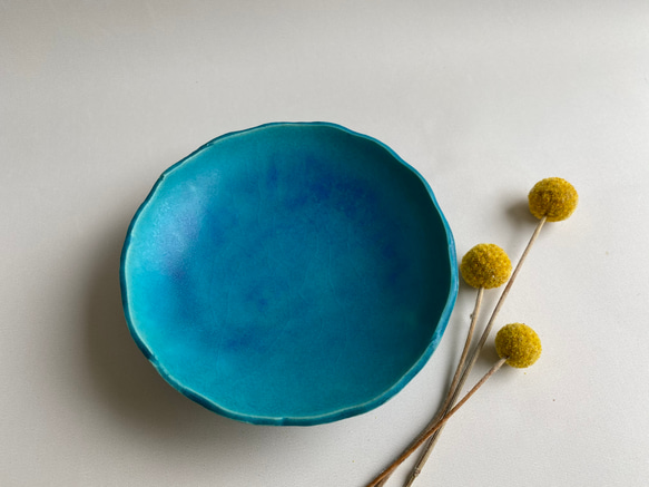 トルコブルーの足付き皿・M(約11.5cm)【海の記憶】 小皿 studio MYK