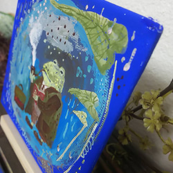 【カエルさんの休憩】ミニキャンバス　絵画　原画 3枚目の画像