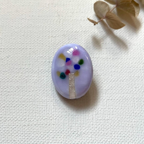 銀箔使用】七宝焼ブローチ ツヤツヤガラスの実がなる木 ラベンダー色