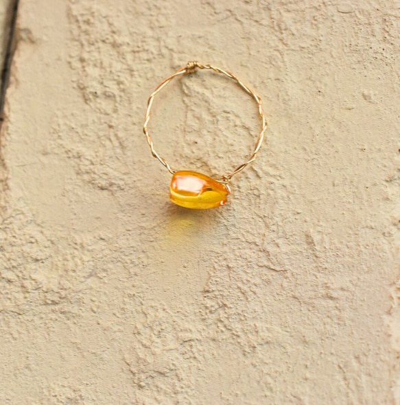 [K14gf] 心形琥珀（琥珀）蜂蜜 * 金填充滾環 第2張的照片