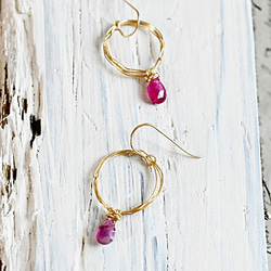 [K14gf]碧璽粉紅色的玫瑰梨形切割+代碼針織環*金耳環充滿 第2張的照片