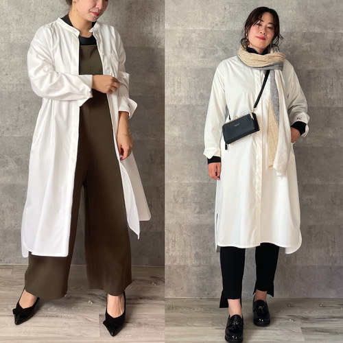 羽織でも使える ポイント刺繍袖シャツワンピース 白【FREE】KMC-11  