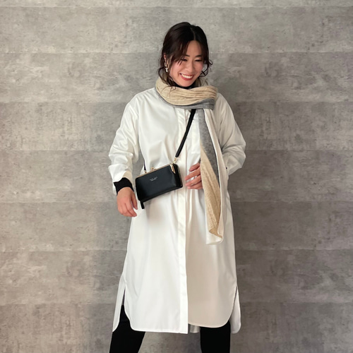 羽織でも使える ポイント刺繍袖シャツワンピース 白【FREE】KMC-11  
