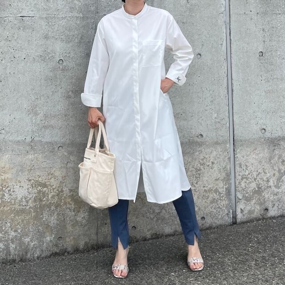 羽織でも使える ポイント刺繍袖シャツワンピース 白【FREE】KMC-11  