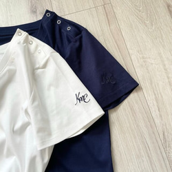 小柄さんS■Kmc ロゴ刺繍 コットン100％ベーシックVネックTシャツ：白【２size展開】KMC-21 703443 7枚目の画像