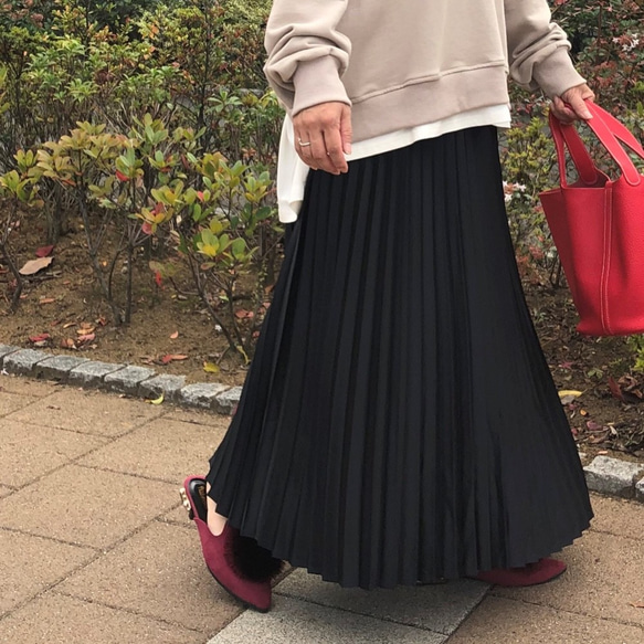 小柄さんM□洗ってもプリーツそのまま ロング丈プリーツフレアスカート