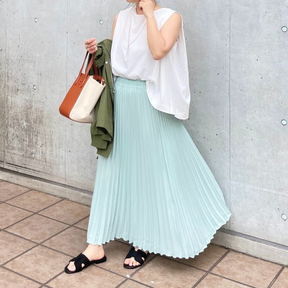 小柄さんS□洗えるプリーツ ロング丈シフォンフレアスカート