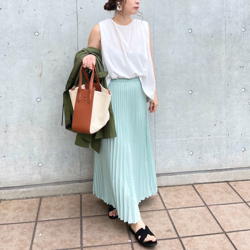 小柄さんS□洗えるプリーツ ロング丈シフォンフレアスカート