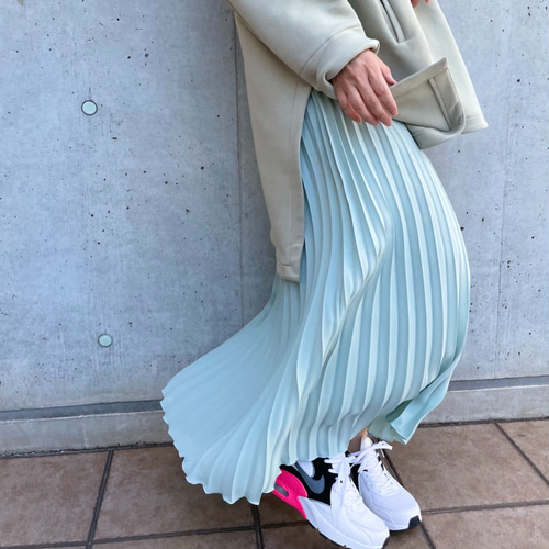 小柄さんS□洗えるプリーツ ロング丈シフォンフレアスカート