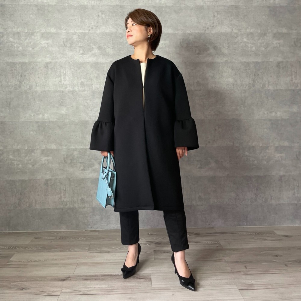 ラスト① 小柄S■軽くて暖かい♡普段着～フォーマルまで活躍♡ノーカラーコート 黒■KMC-22 025590