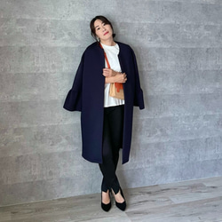ラスト①【洗える】軽くて暖かい♡普段着～フォーマルまで活躍♡お袖フレアノーカラーコート紺【F】KMC-22 012954 3枚目の画像
