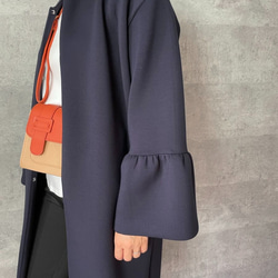 ラスト①【洗える】軽くて暖かい♡普段着～フォーマルまで活躍♡お袖フレアノーカラーコート紺【F】KMC-22 012954 4枚目の画像