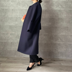 ラスト①【洗える】軽くて暖かい♡普段着～フォーマルまで活躍♡お袖フレアノーカラーコート紺【F】KMC-22 012954 5枚目の画像