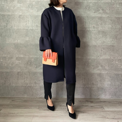 ラスト①【洗える】軽くて暖かい♡普段着～フォーマルまで活躍♡お袖フレアノーカラーコート紺【F】KMC-22 012954 6枚目の画像